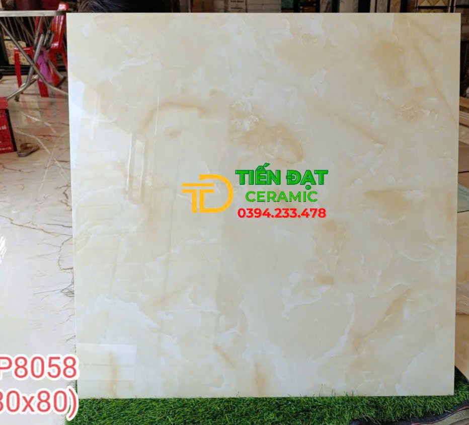 Đá Cao Cấp TQ 80x80 Vân Vàng Ngọc Phủ Men Vi Tinh