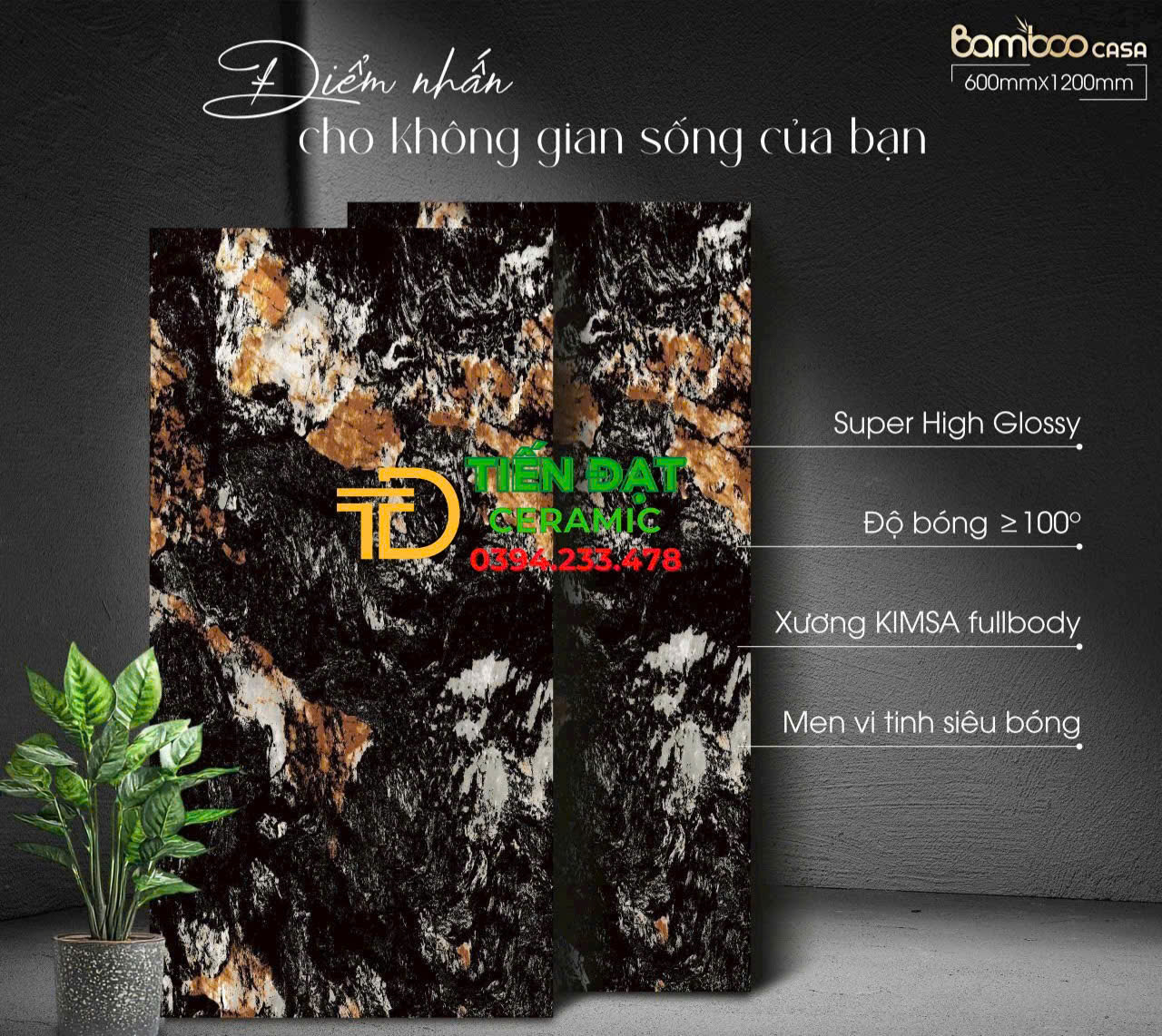 Đá Siêu Bóng Vi Tinh 60x120 Ốp Mặt Tiền Hoa Văn Đẹp