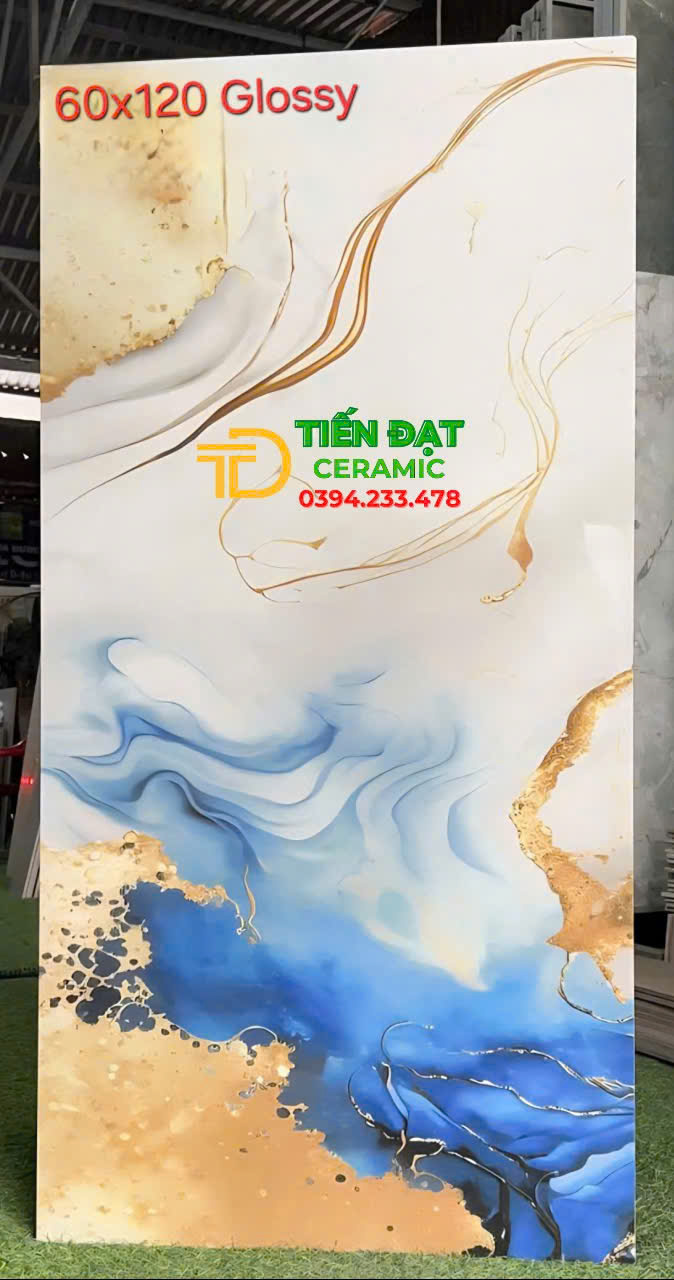 Gạch 60x120 Khổ Lớn Ốp Tường Xanh Trắng Nhũ Vàng