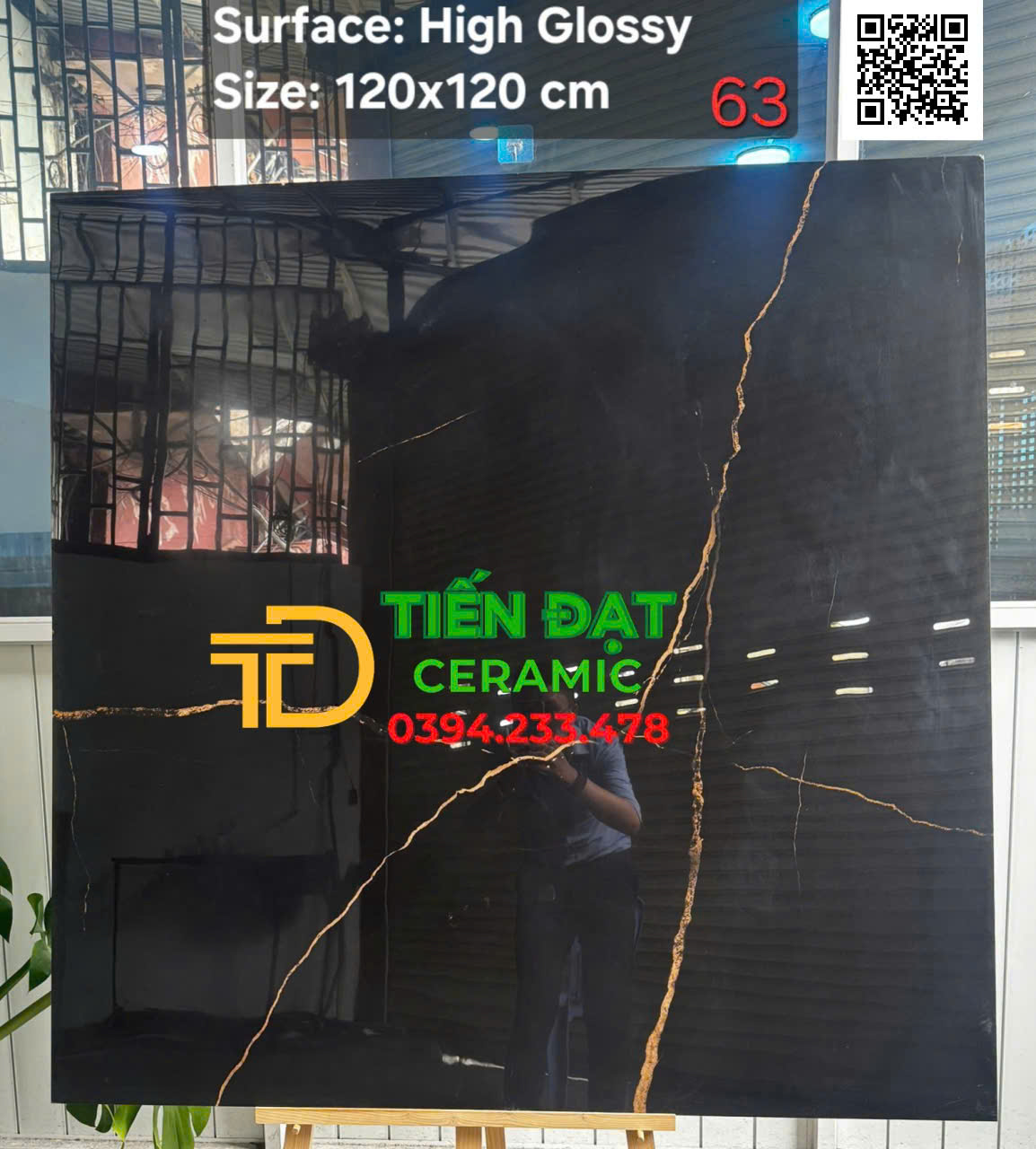 Gạch Bóng Kiếng 120x120 Khổ Lớn Đen Vân Vàng