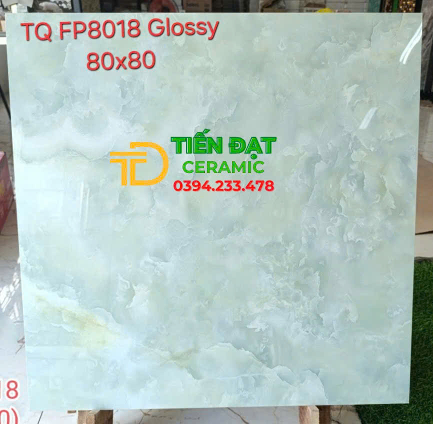 Gạch Bóng Kiếng 80x80 Lát Nền Xanh Vàng Nhạt TQ