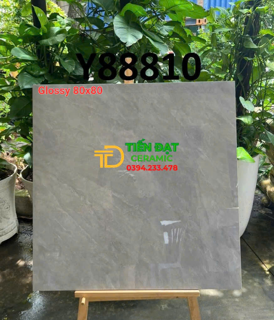 Gạch Bóng Kiếng Kim Cương TQ 80x80 Vân Xám Đậm 