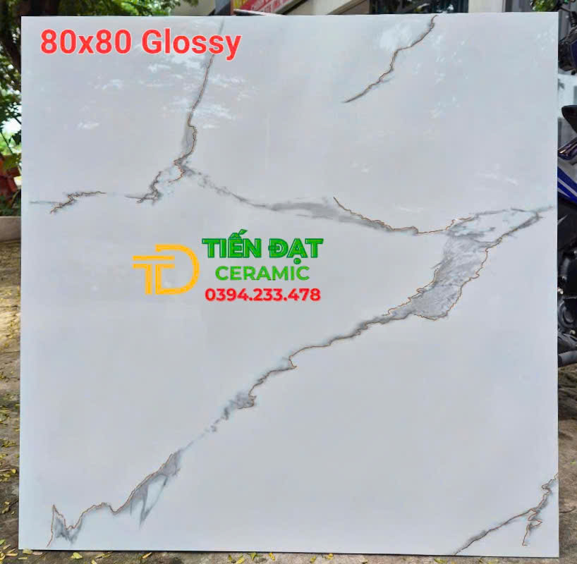 Gạch Bóng Kiếng TH 80x80 Trắng Vân Xám Mẫu Mới
