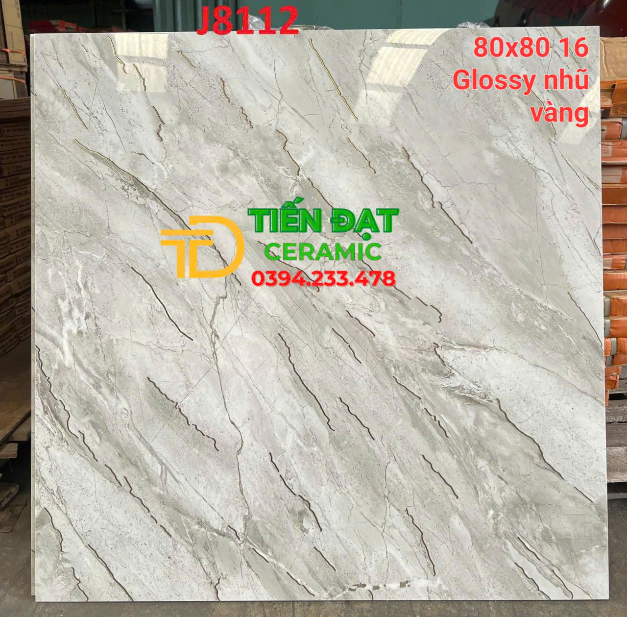 Gạch Bóng Kiếng TQ 80x80 Vân Xám Khắc Kim Mới Nhất