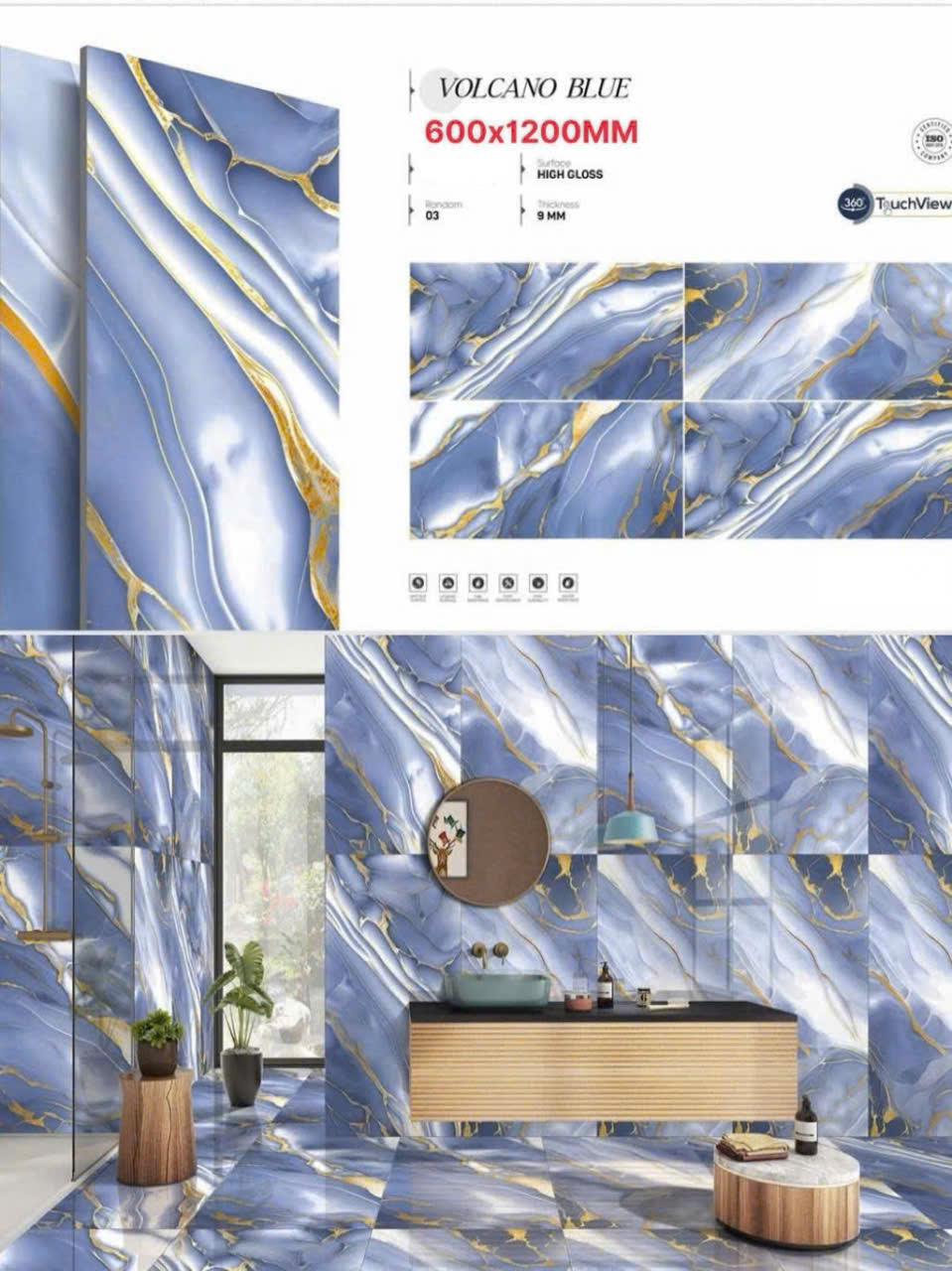 Gạch Bóng Kiếng 80x160 Xanh Trắng Vàng Ốp Lát