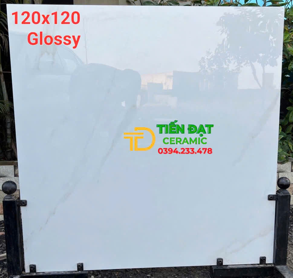 Gạch Đá 120x120 Bóng Kim Cương Xả Kho Trắng Vân Nhẹ
