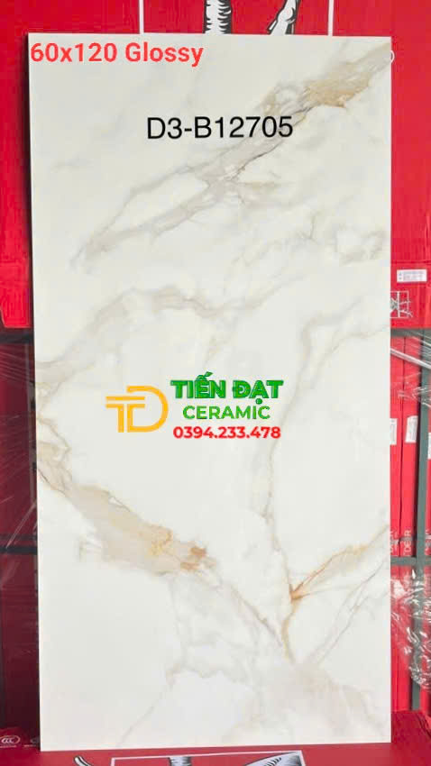 Gạch Đá Granite 60x120 TQ Trắng Vân Vàng Bóng Kim Cương
