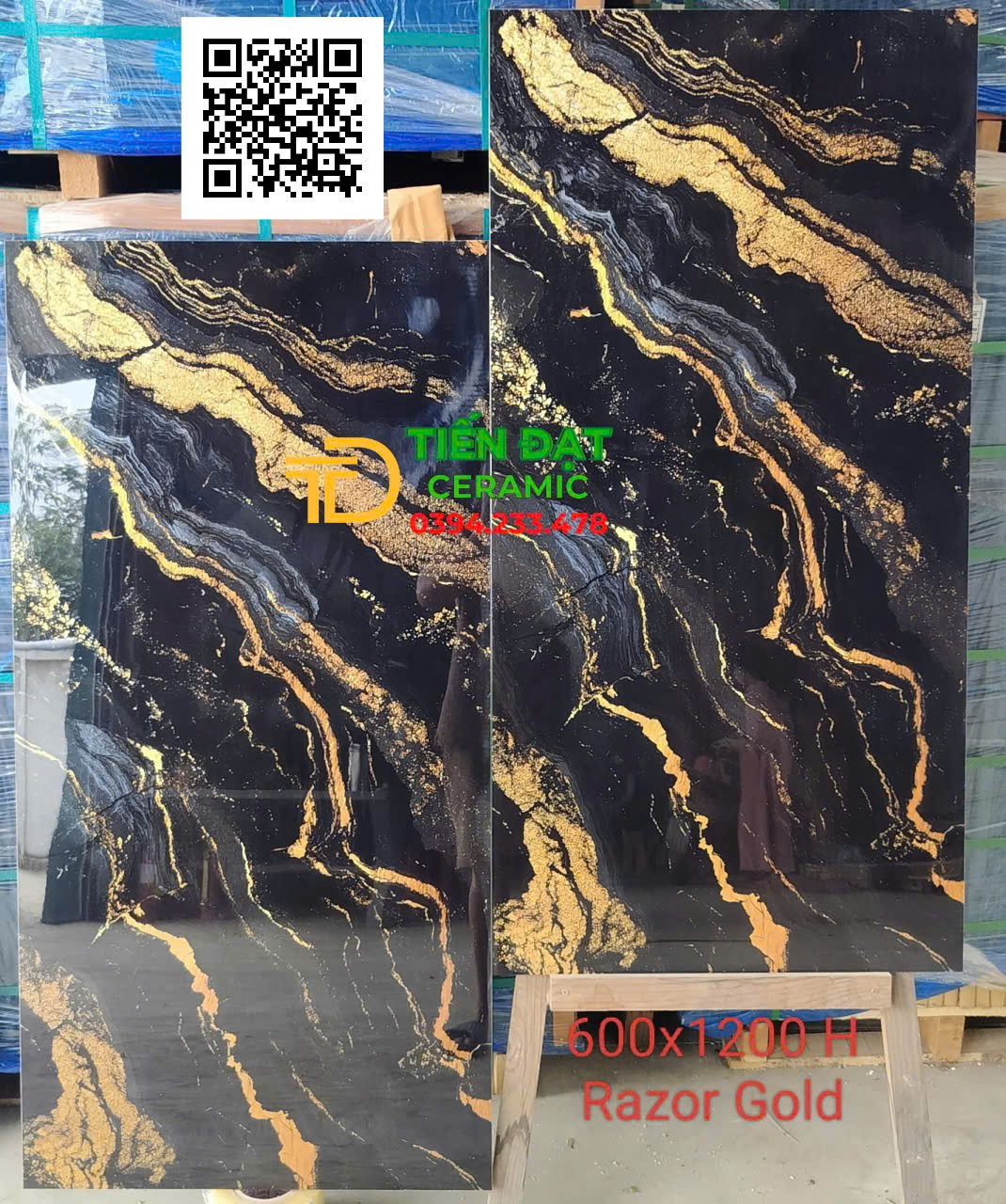 Gạch Đá Khổ Lớn 60x120 Ốp Mặt Tiền Đen Vân Vàng