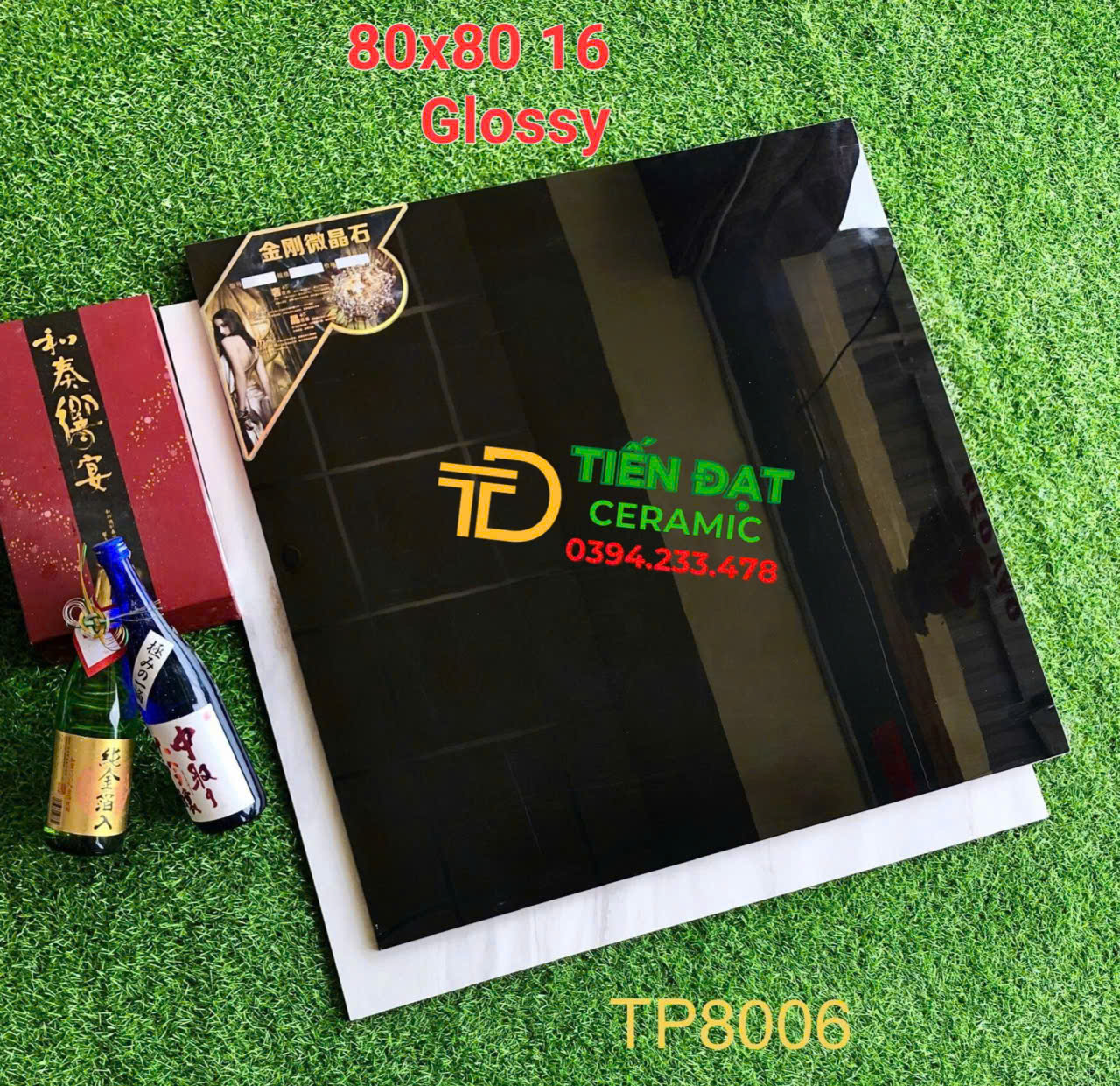 Gạch Đá Trang Trí 80x80 TQ Đen Trơn Men Siêu Bóng 