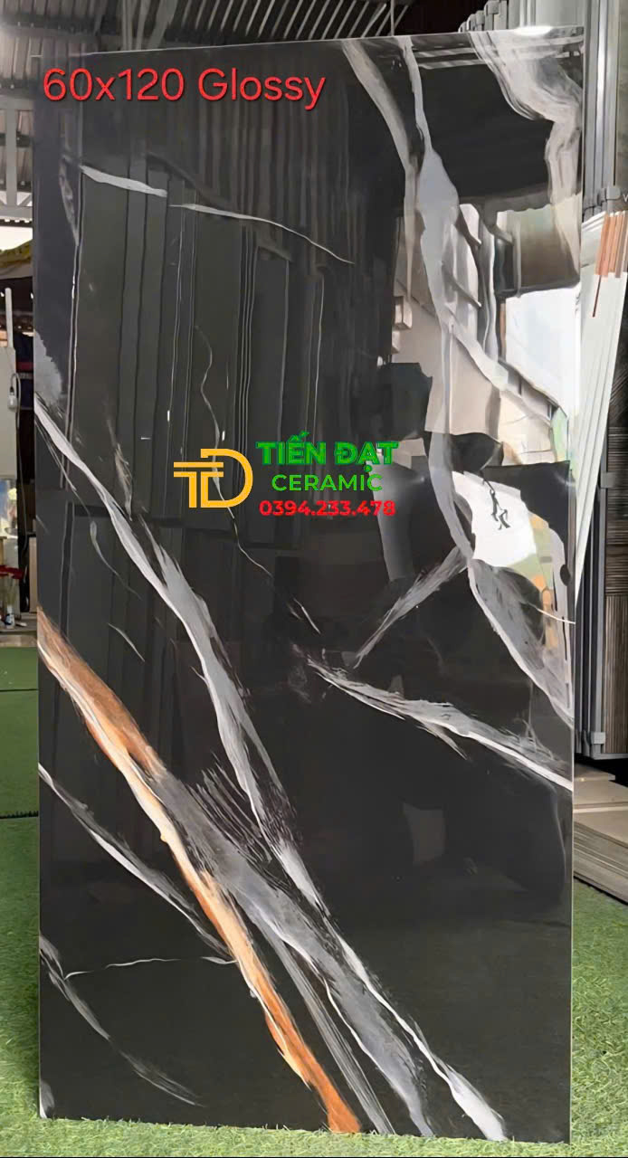 Gạch Khổ Lớn 60x120 Đen Ánh Vàng Ốp Mặt Tiền Mới Nhất