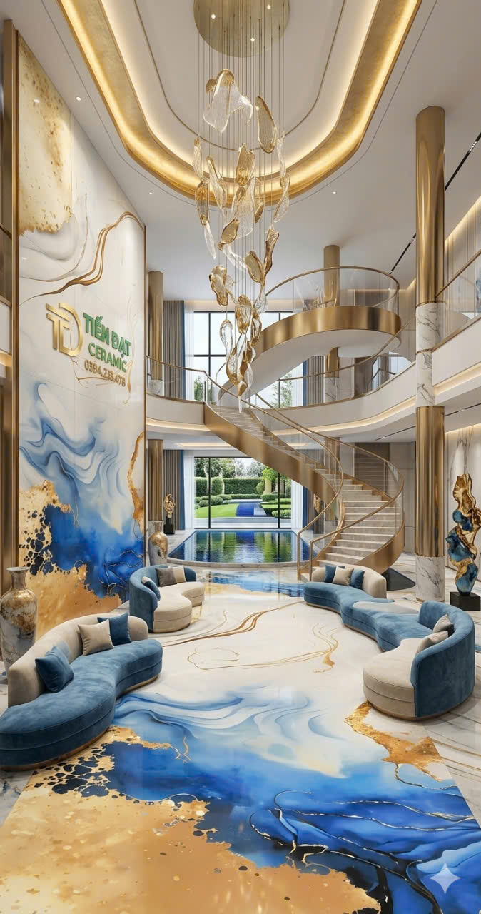 Gạch Khổ Lớn 80x160 Ốp Tường Trắng Xanh Vàng Cao Cấp