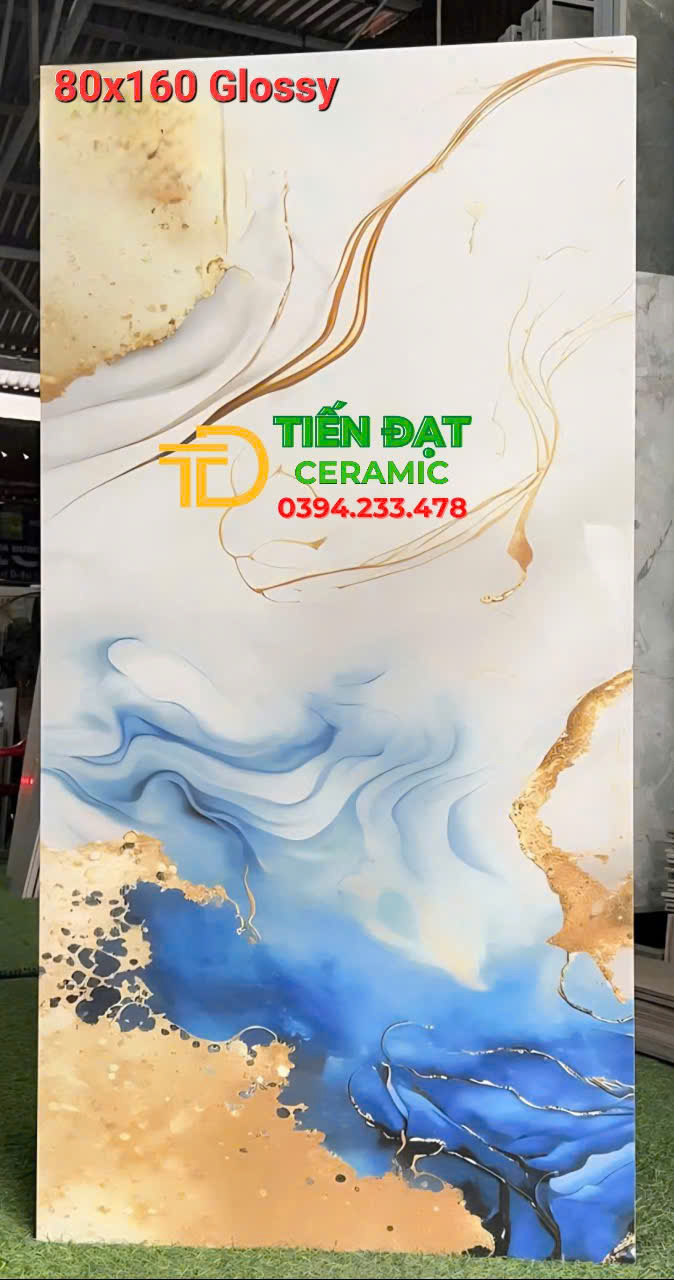 Gạch Khổ Lớn 80x160 Ốp Tường Trắng Xanh Vàng Cao Cấp