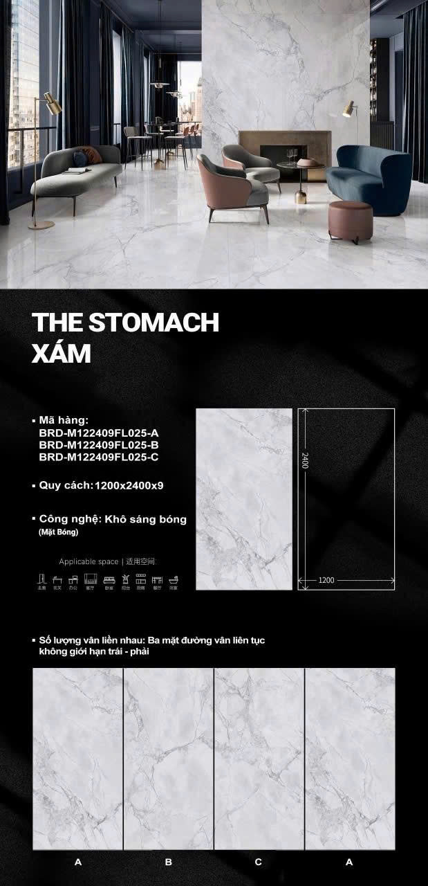 Gạch Khổ Lớn Ốp Tường 120x240 TQ Bóng Kính Xám Nhẹ