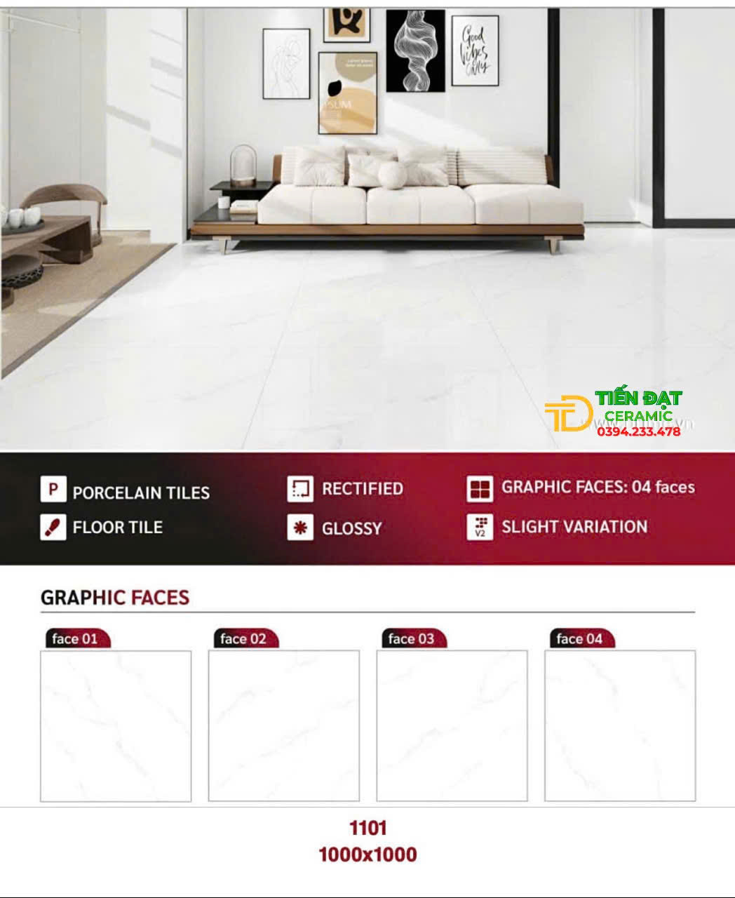 Gạch Khổ Lớn Prime 100x100 Trắng Vân Ốp Lát Mẫu Mới