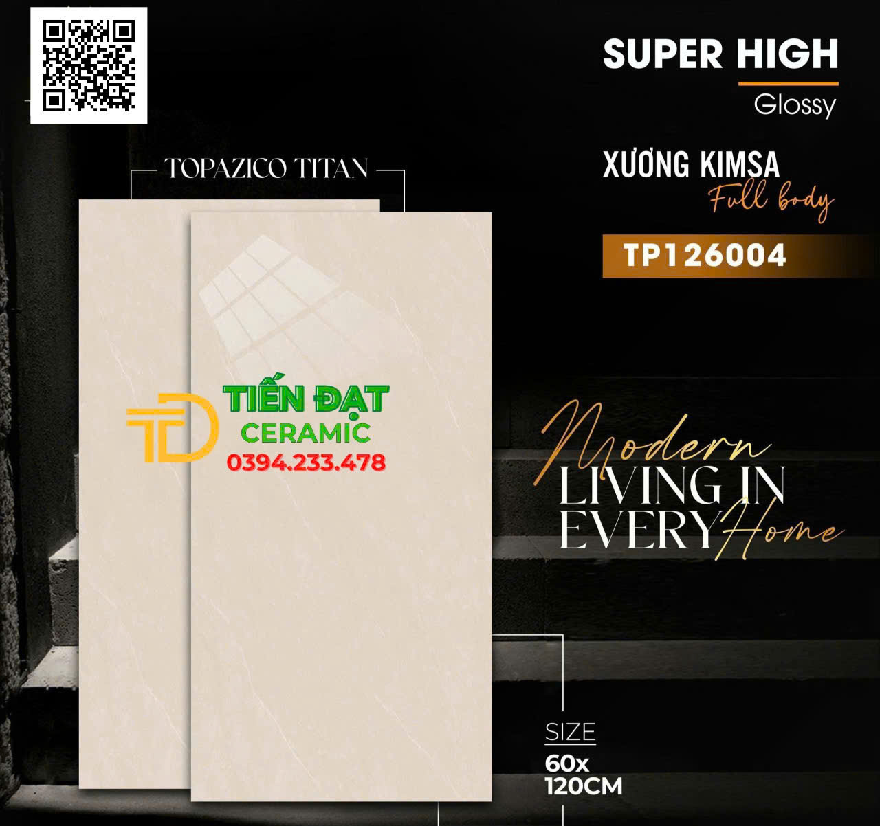 Gạch Lát Nền Phòng Khách 60x120 Vicera Màu Vàng Kem