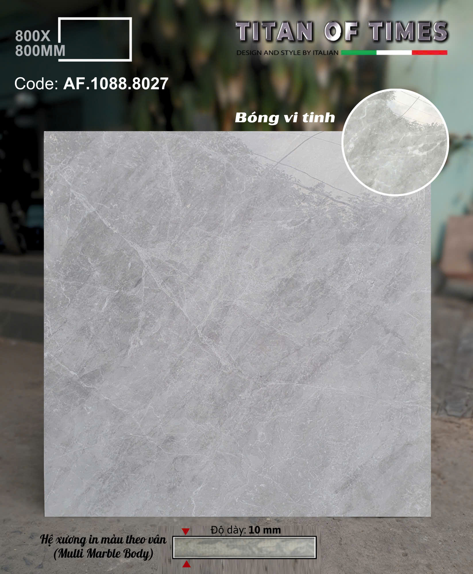 Gạch Lát Nền Phòng Khách 80x80 Apodio Xám Vân Đá