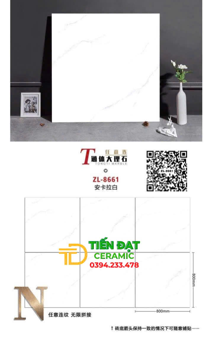 Gạch Lát Nền Phòng Khách 80x80 Trắng Vân Khói TQ