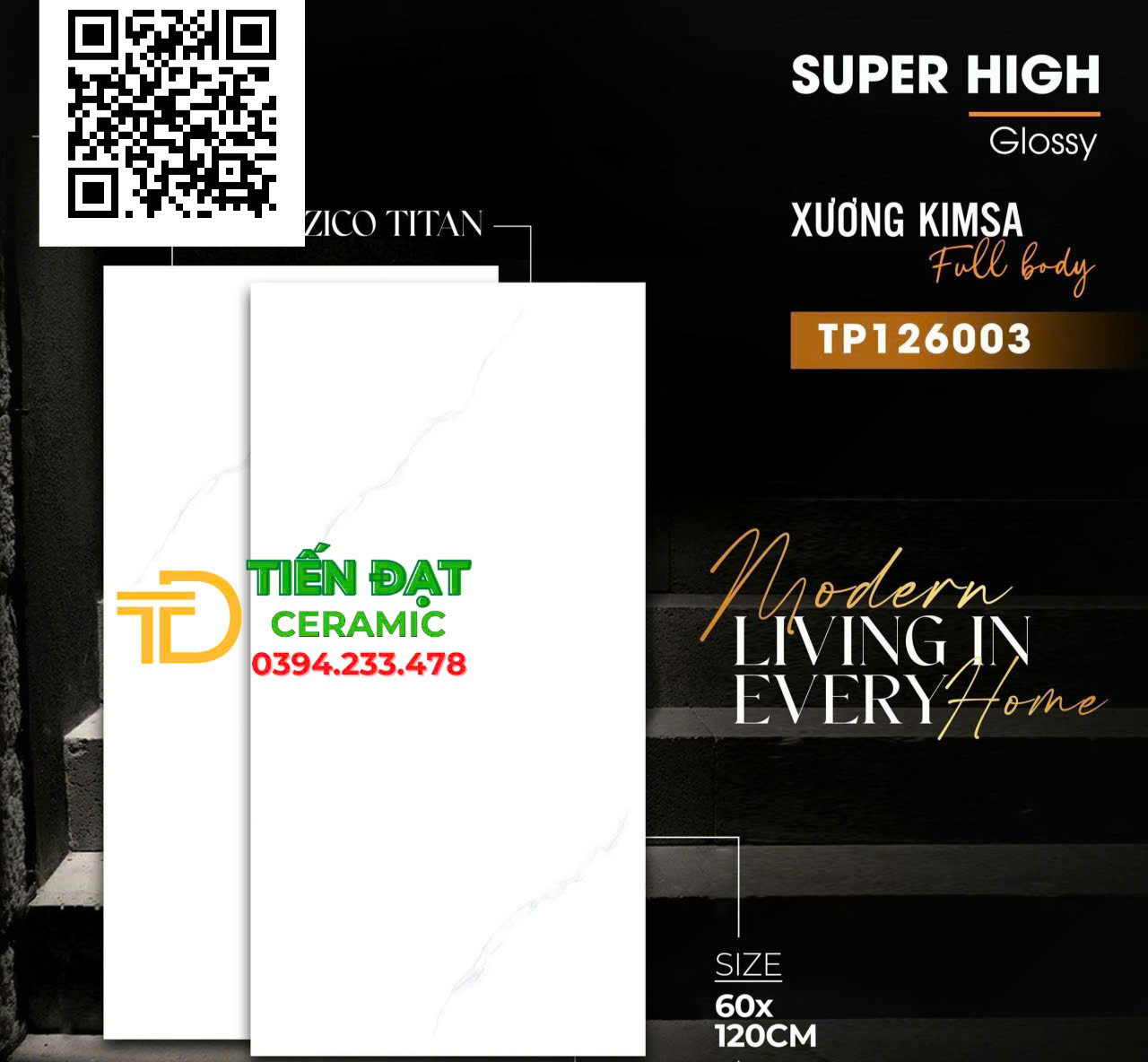 Gạch Marble Trắng Vân 60x120 Khổ Lớn Ốp Phòng Ngủ