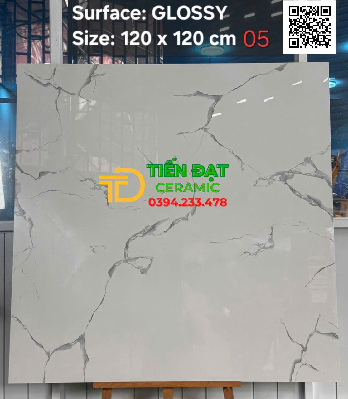 Gạch Ốp Lát 120x120 Trắng Vân Siêu Bóng Vi Tinh