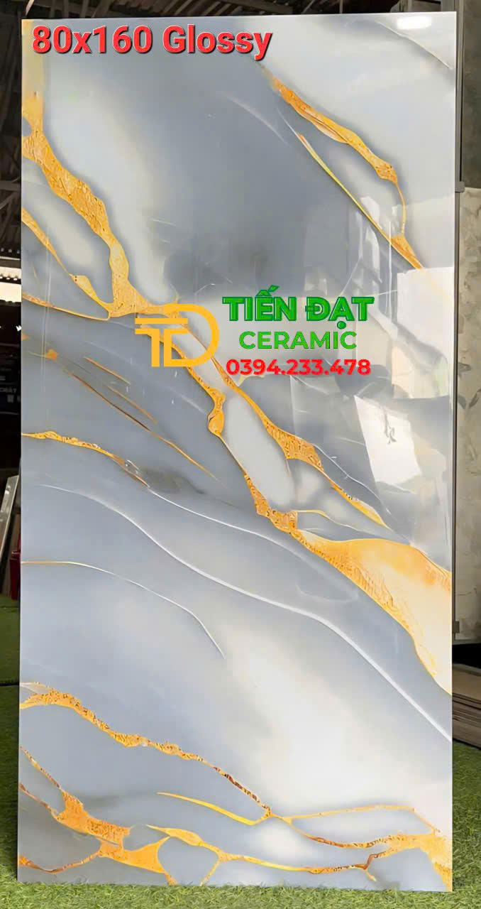 Gạch Ốp Lát Phòng Khách 80x160 Trắng Giả Đá Vàng