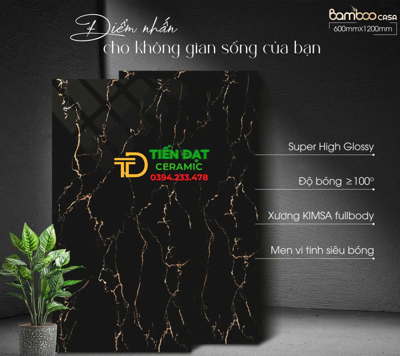 Gạch Ốp Trang Trí Vicera 60x120 Khổ Lớn Đen Vàng