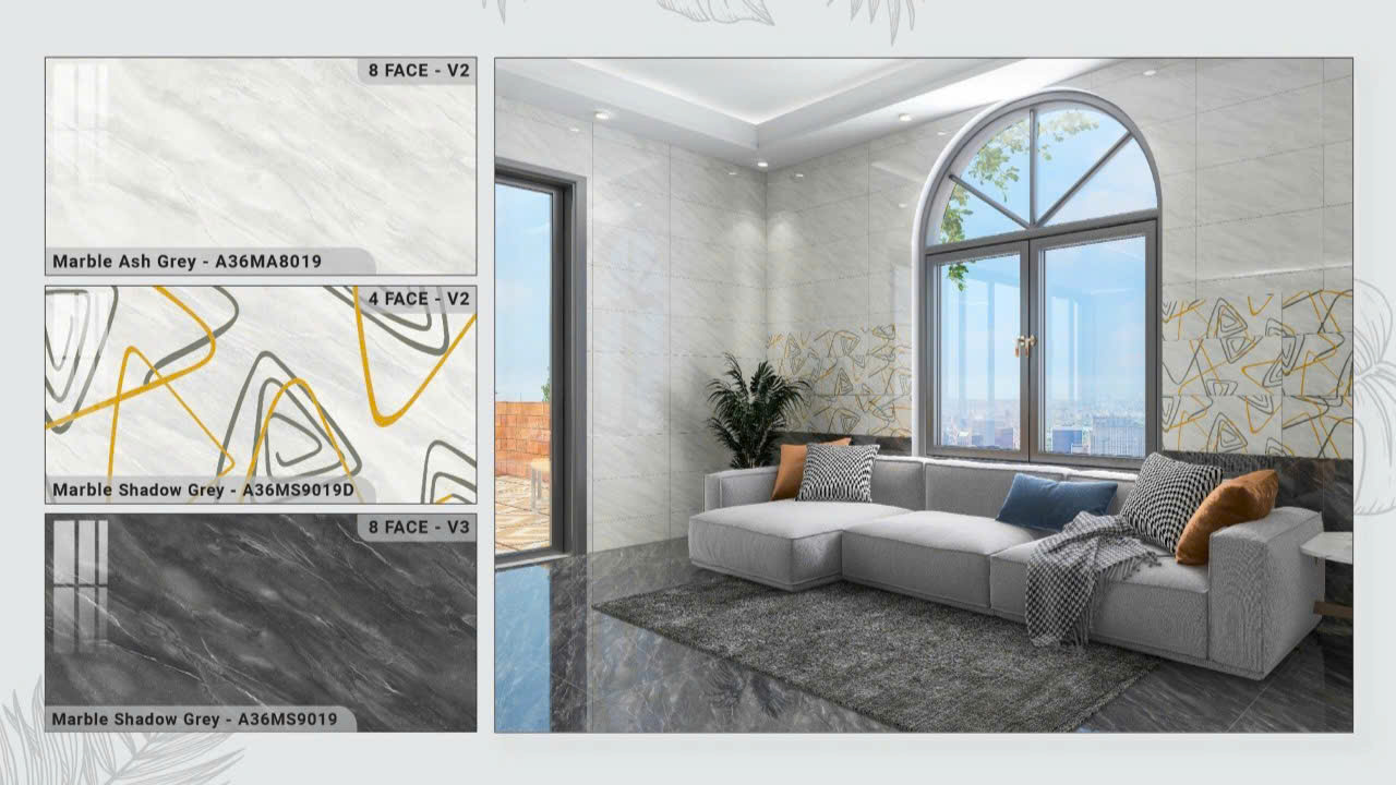 Gạch Dán Tường 30x60 Đá Bóng Kính Vân Xám Đá