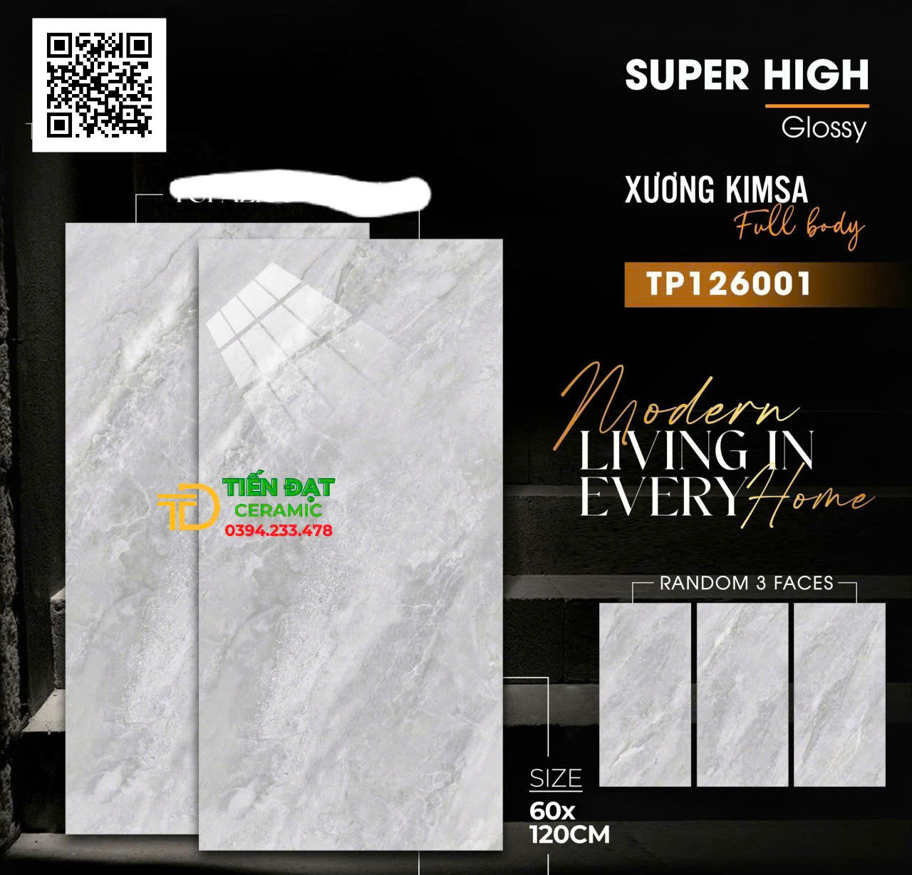 Gạch Ốp Tường Vicera 60x120 Khổ Lớn Vân Đá Siêu Bóng