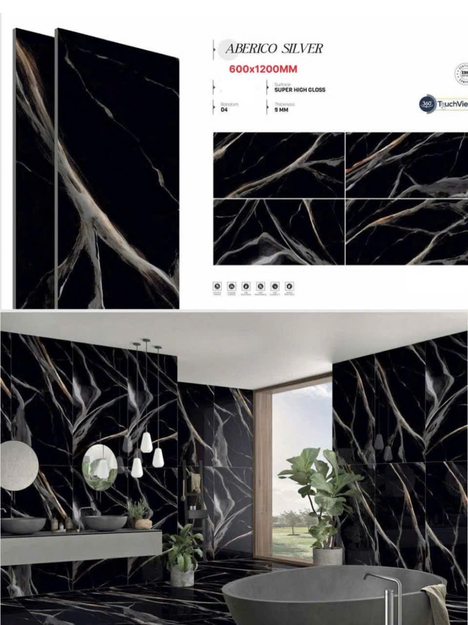 Gạch Trang Trí 80x160 Đen Vân Trắng Ốp Mặt Tiền Cột Cổng