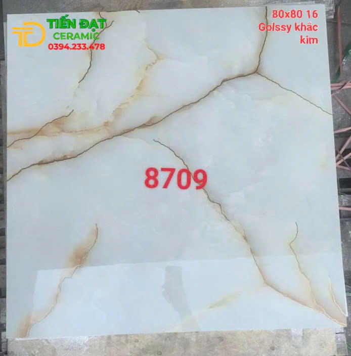 Gạch Cao Cấp TQ 80x80 Lát Nền Trắng Vàng Ánh Kim
