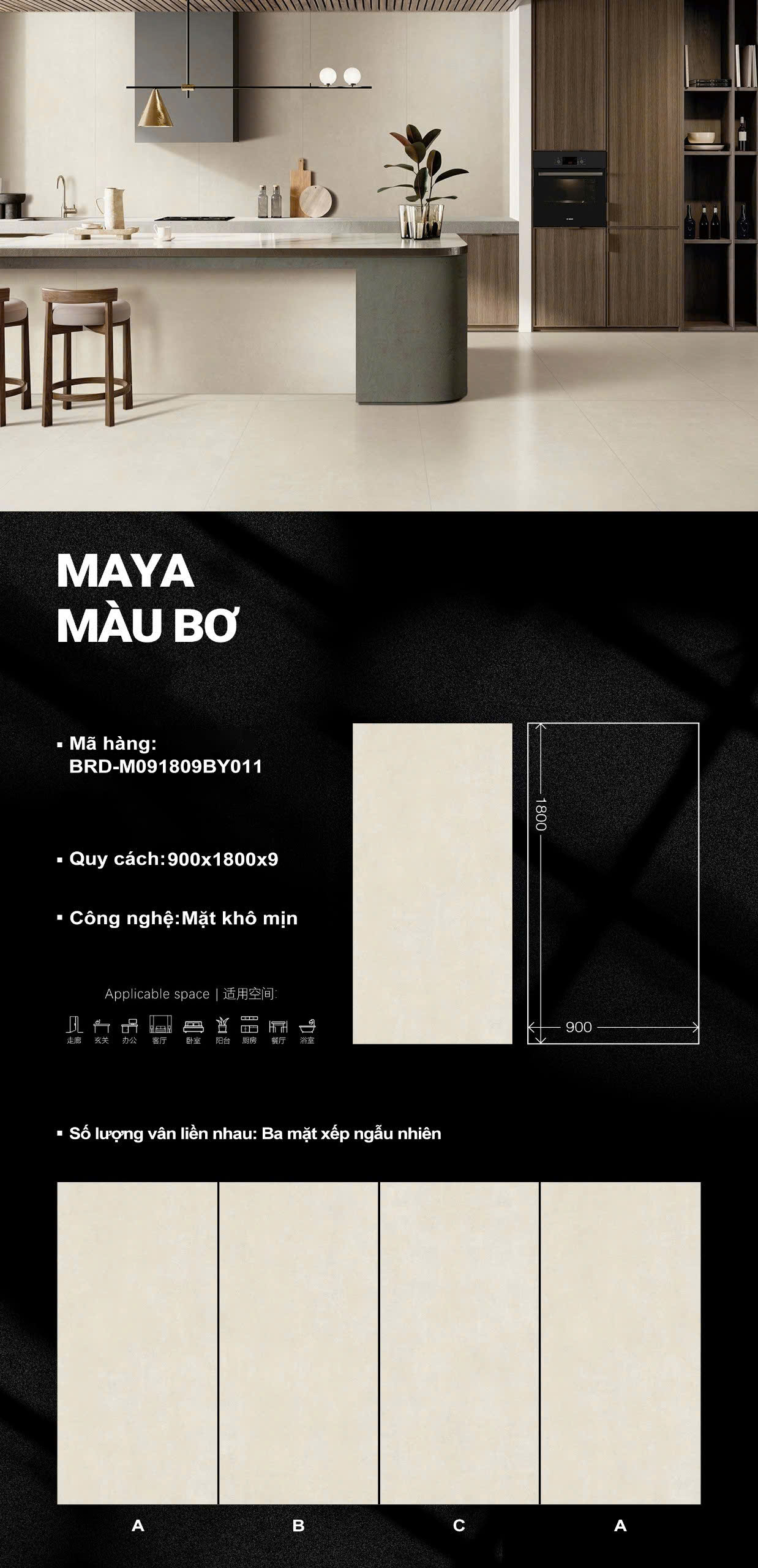 Gạch Đá Lót Sàn Cao Cấp 90x180 Khổ Lớn TQ Vàng Kem MAYA