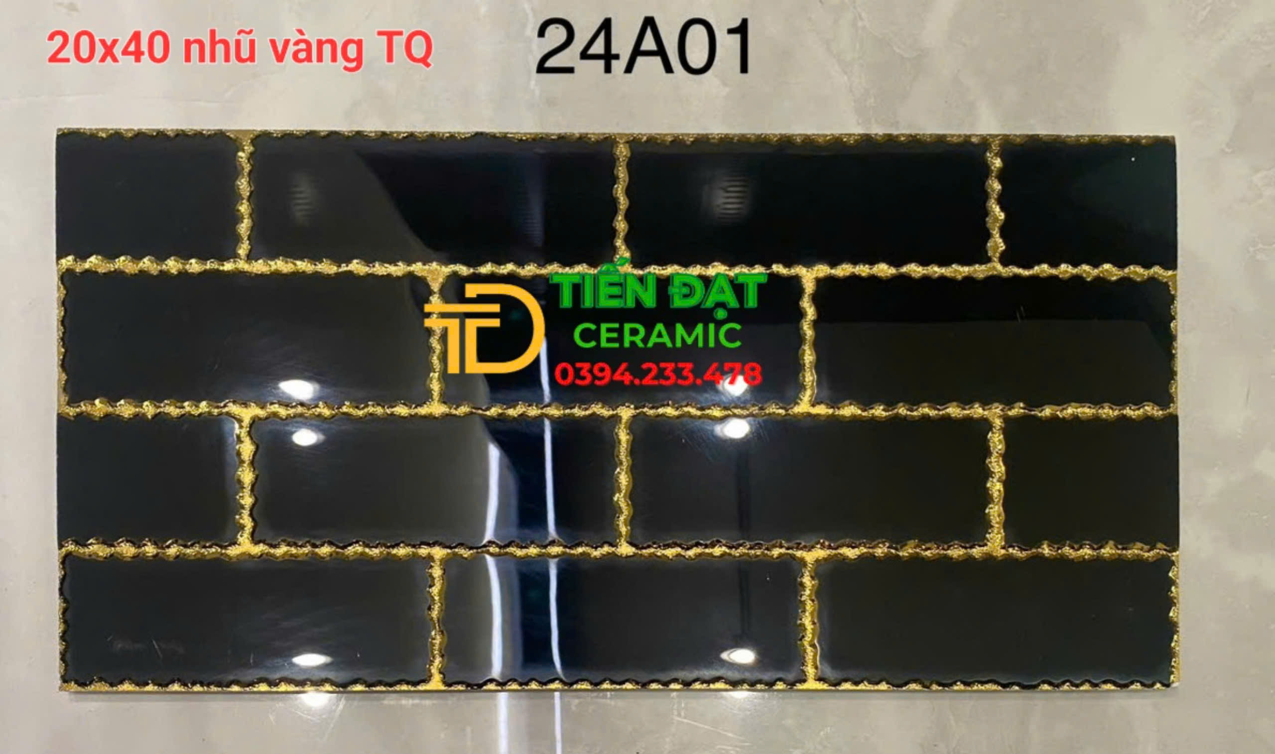 Gạch Đen Khắc Kim 20x40 Ốp Mặt Tiền Bóng Kính