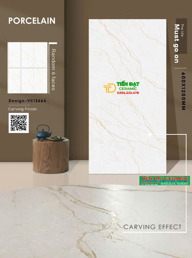 Gạch Lát Nền 60x120 Đá Marble Vân Vàng Carving Mới Nhất