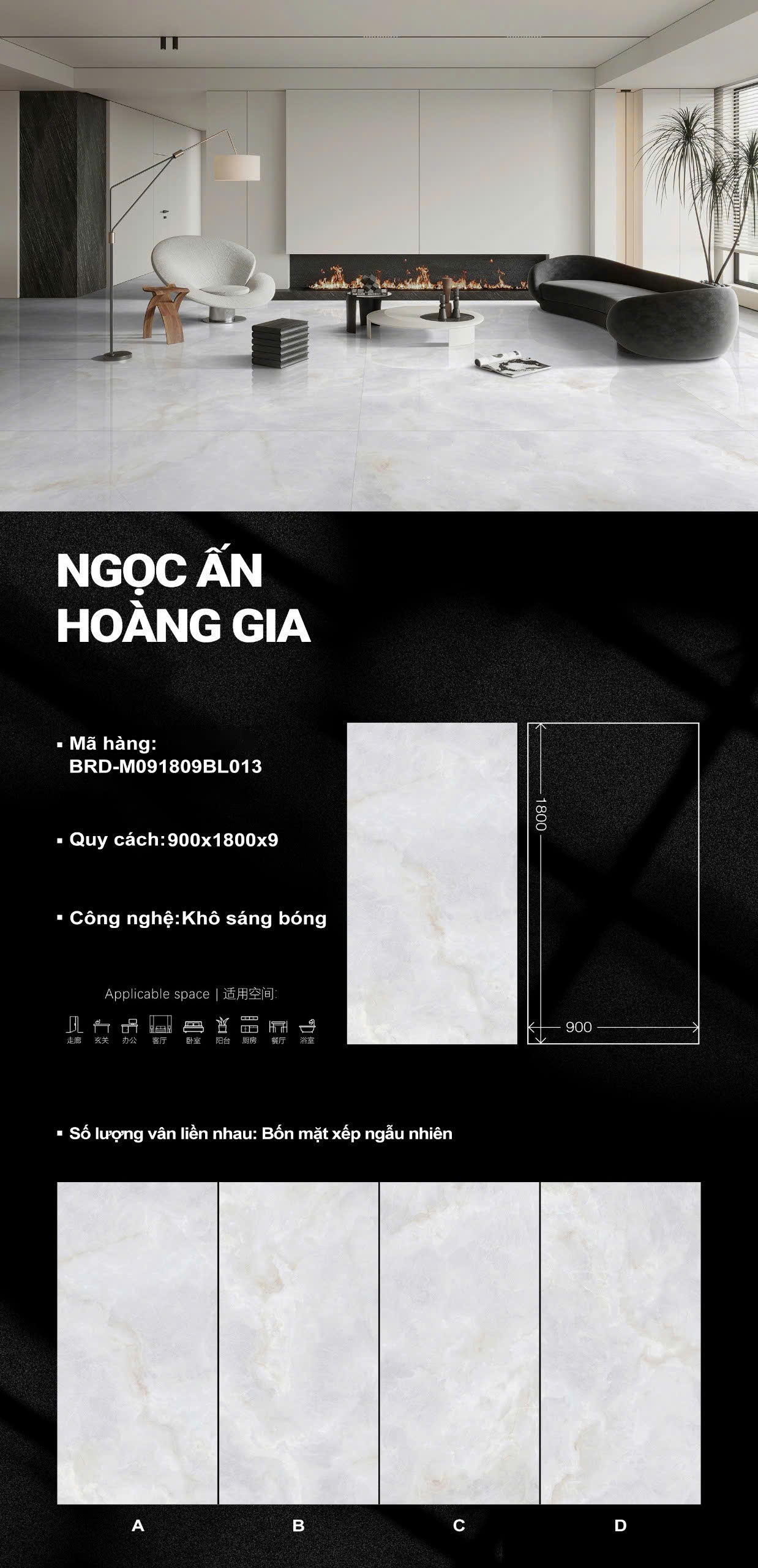 Gạch Nhập Khẩu Trung Quốc 90x180 Lát nền Vân Ngọc Thạch
