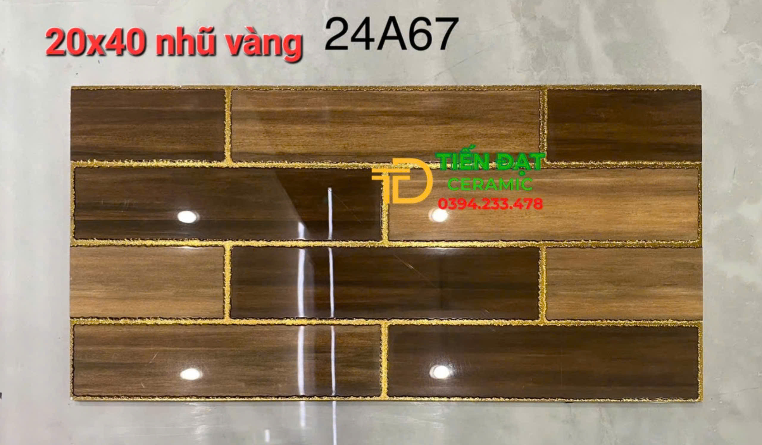 Gạch Nhũ Vàng 20x40 Trang Trí Giả Gỗ TQ