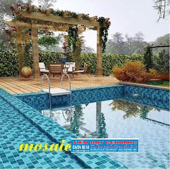 Gạch Mosaic Men Rạn 30x30 Trang Trí Hồ Bơi Mầu Xanh