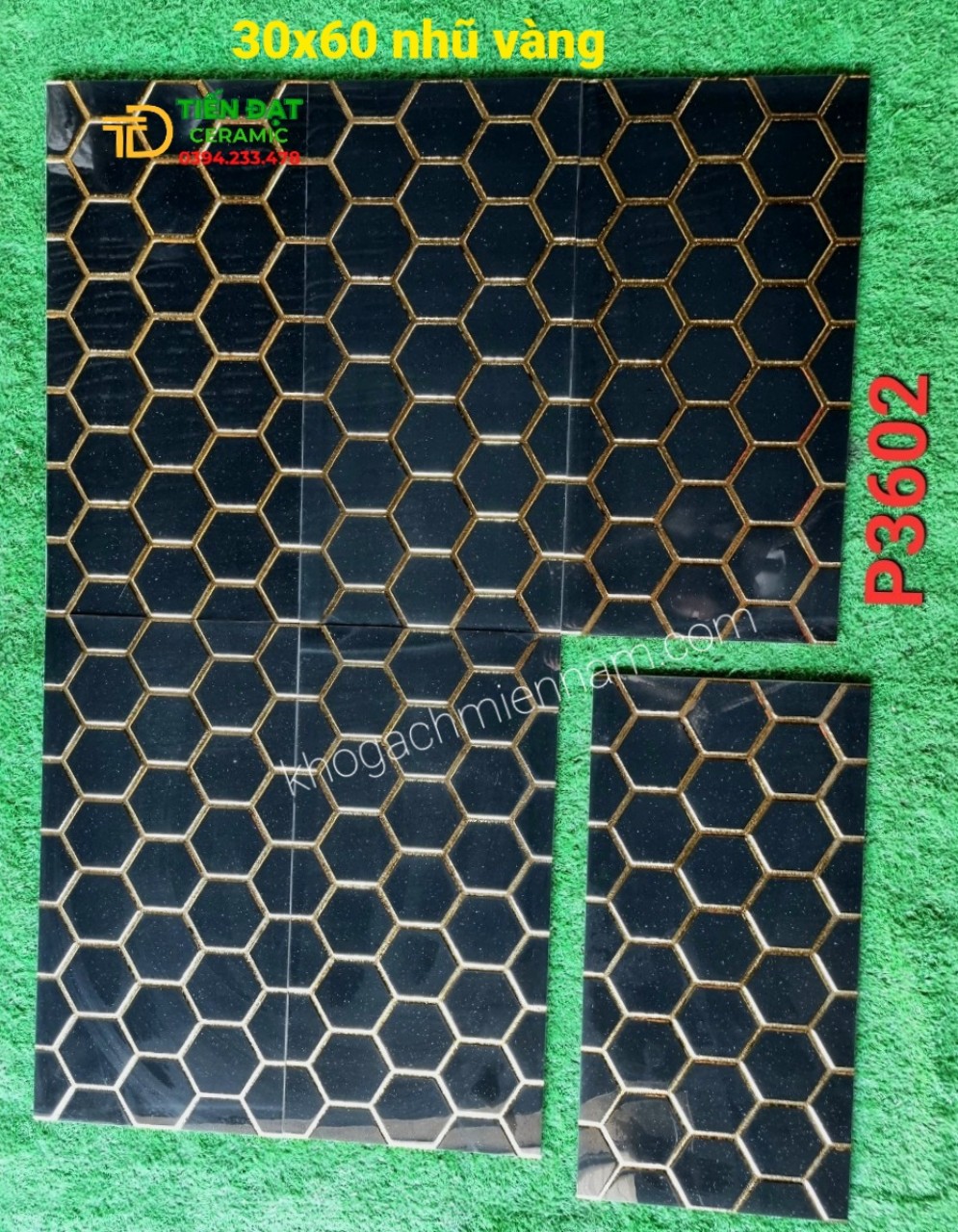 Gạch Trang Trí 30x60 Hình lục giác đen nhũ vàng