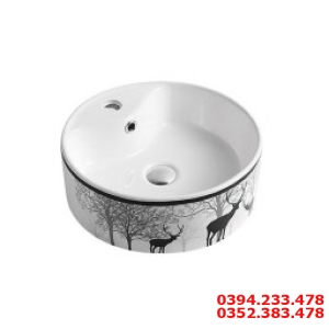 Chậu Lavabo Đặt Bàn Tròn Hoa Văn Nai Rừng Cao Cấp