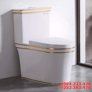 Bồn Cầu 1 Khối Viền Vàng