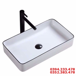 Chậu Lavabo Đặt Bàn Hình Chữ Nhật Viền Đen