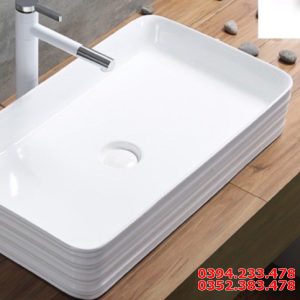 Chậu Lavabo Đặt Bàn Hình Chữ Nhật Sọc Trắng
