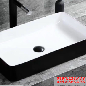 Chậu Lavabo Sứ Đặt Bàn Hình Chữ Nhật Mạ ORB Đen