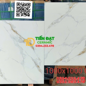 Đá Bóng Kiếng 100x100 Trắng Vân Vàng Ấn Độ Active Gold