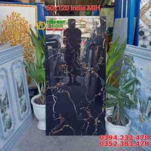 Đá Bóng Kiếng 60x120 Đen Vân Cam Ốp Mặt Tiền