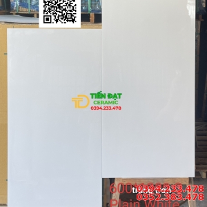 Đá Bóng Kiếng 60x120 Trắng Kem Ốp Tường  Plain White 