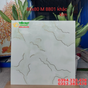 Đá Bóng Kiếng 80x80 Vân Xanh Khắc Kim 