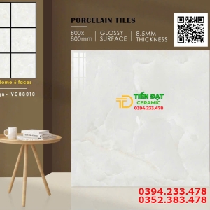 Đá Bóng Kiếng 80x80 Vân Xanh Nhạt Ngọc Thạch Ốp Tường