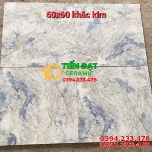 Đá Đồng Chất 60x60 Xanh Nhạt Nhũ Vàng Bóng Kiếng