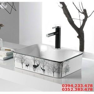 Chậu Lavabo Đặt Bàn Vuông Hoa Văn Nai Rừng