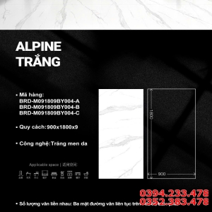 Gạch 90x180 Trung Quốc Trắng Vân Kim Cương Cao Cấp ALPINE