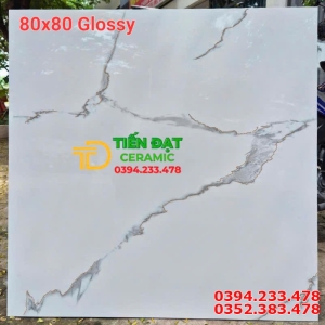 Gạch Bóng Kiếng TH 80x80 Trắng Vân Xám Mẫu Mới